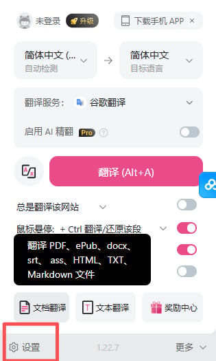 Immersive Translate Extension Panel
